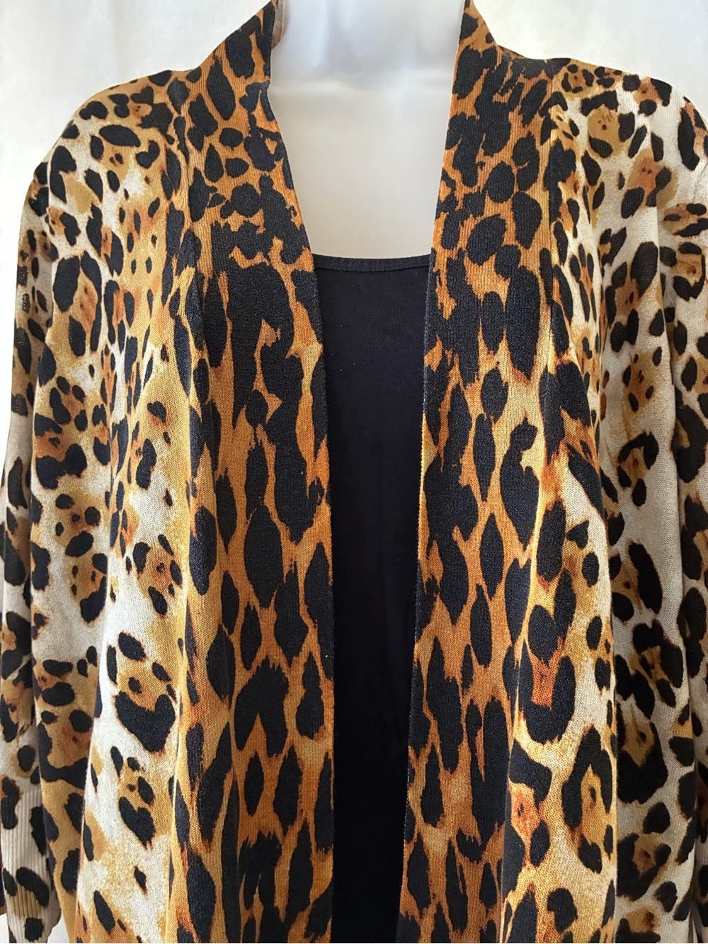 Chico's Leopard Pattern Open Cardigan - Black, Brown, Cream - Picture 4 of 6